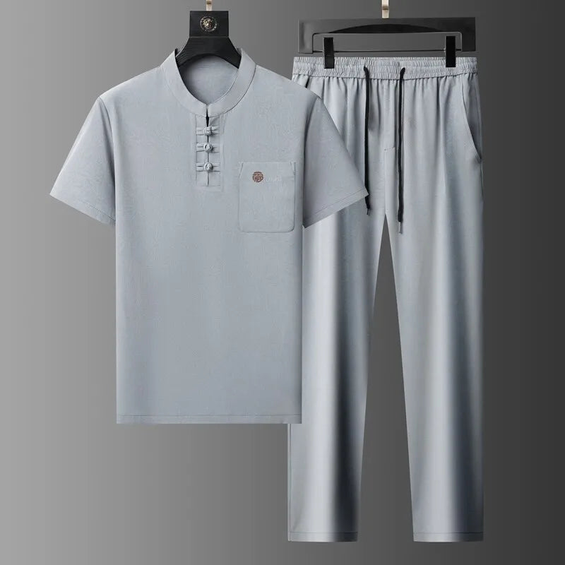 2025 Summer New Fashion Trend Breathable Cotton and Linen Suit Men's Leisure Loose Sports Large Size High Quality Two-Piece Set
