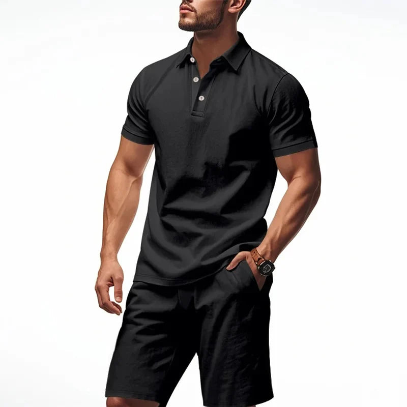 Casual Linen Men's Polo Shirt Short Sleeve Beach Shorts Set Turn-down Collar Summer New Style Men's Fashion Clothing Set
