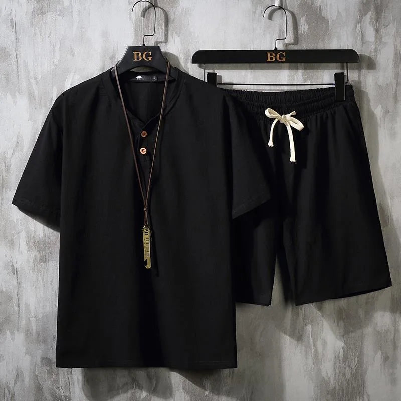 2023 Summer New Men's Classic Fashion Cotton and Linen Two-Piece Men's Leisure Loose Comfortable Large Size High-Quality Suit