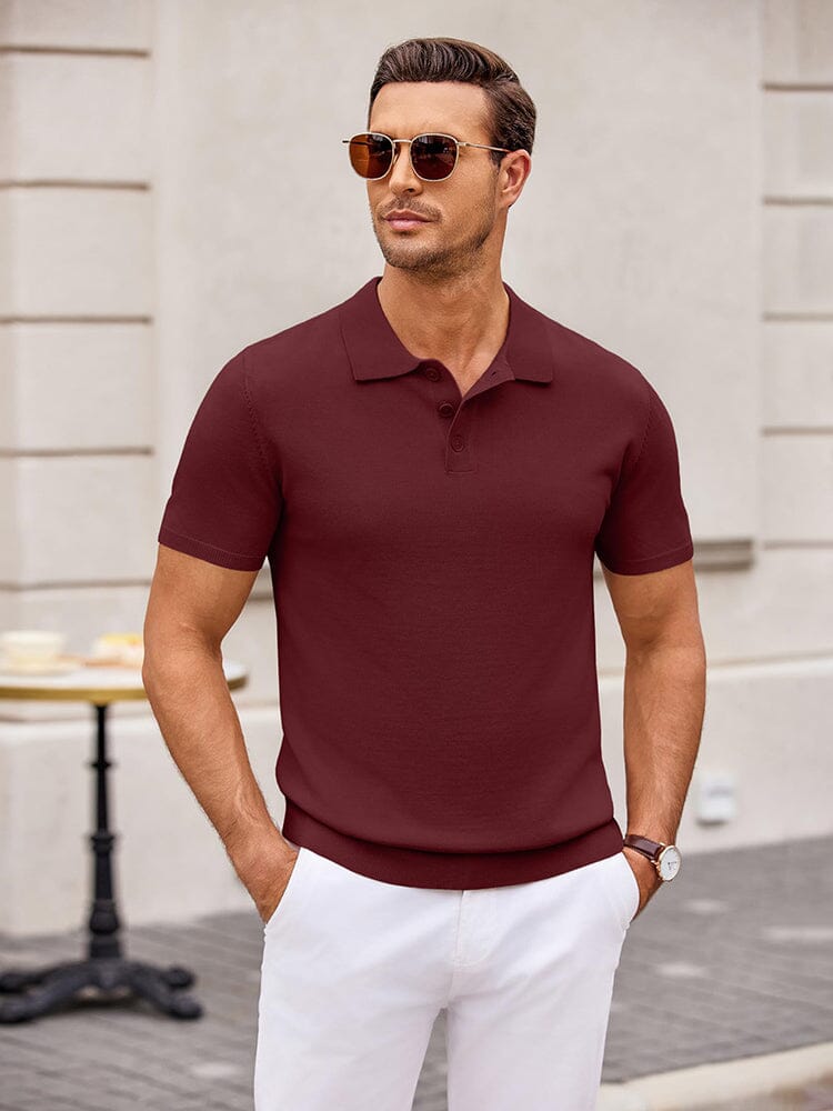 Classic Solid Color Knit Polo Shirt