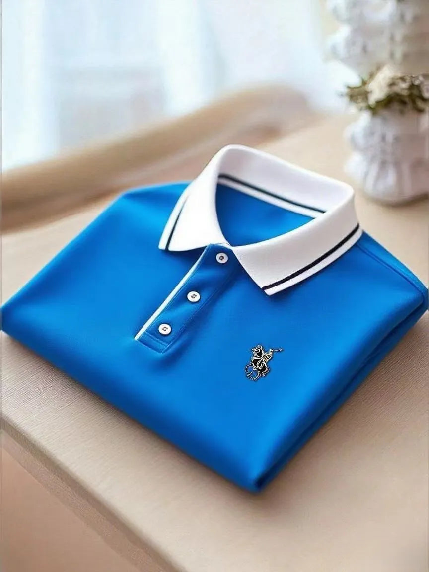 Men's Business Casual Button Short Sleeve Polo Shirt