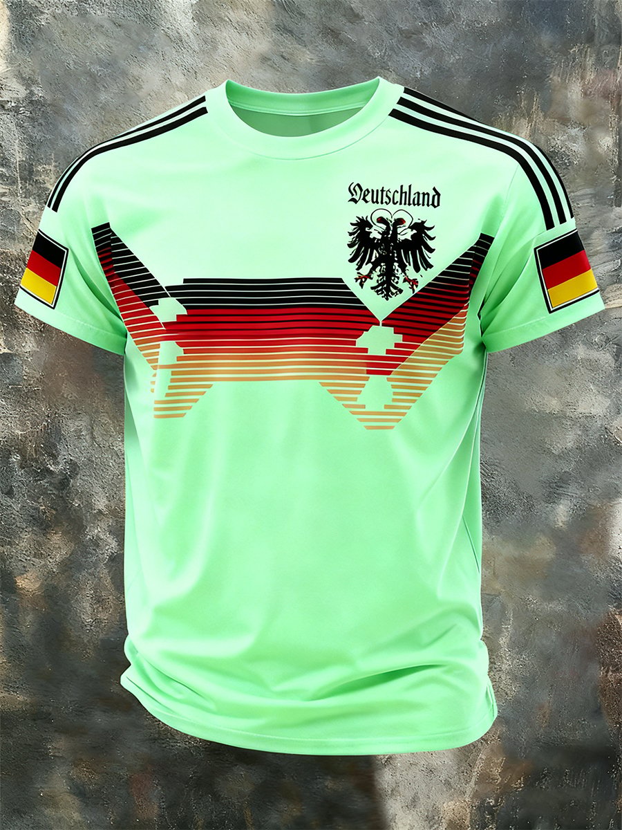 Men's Fashion German Football Team Fan Print Crew Neck T-Shirt