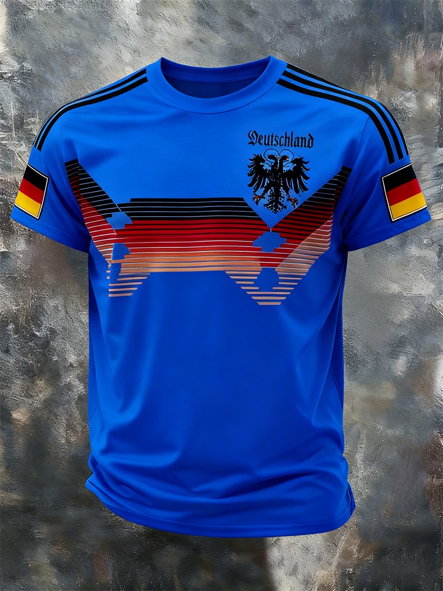 Men's Fashion German Football Team Fan Print Crew Neck T-Shirt