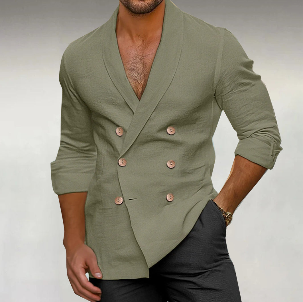 Men's Shawl Lapel Double Breasted Long Sleeve Shirt
