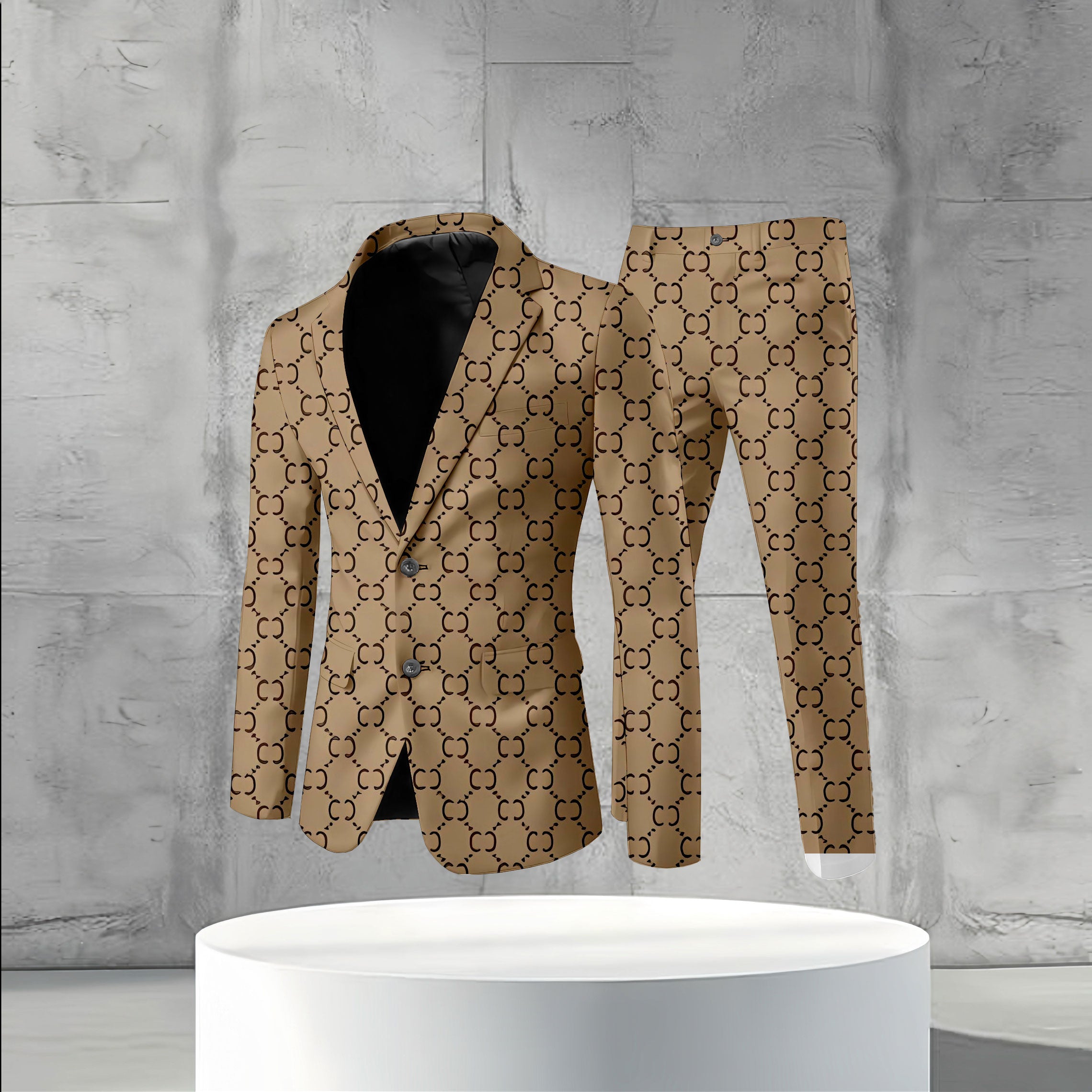 Men's Business Casual Color Matching Printed Long Sleeved Trousers Two-Piece Suits