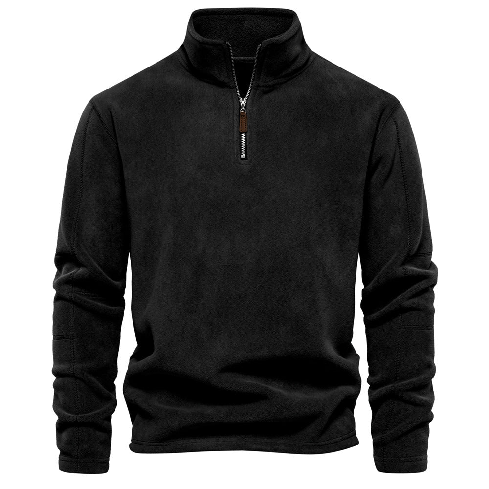 Men's Stand Collar Zip Long Sleeve Polar Fleece Sweatshirt