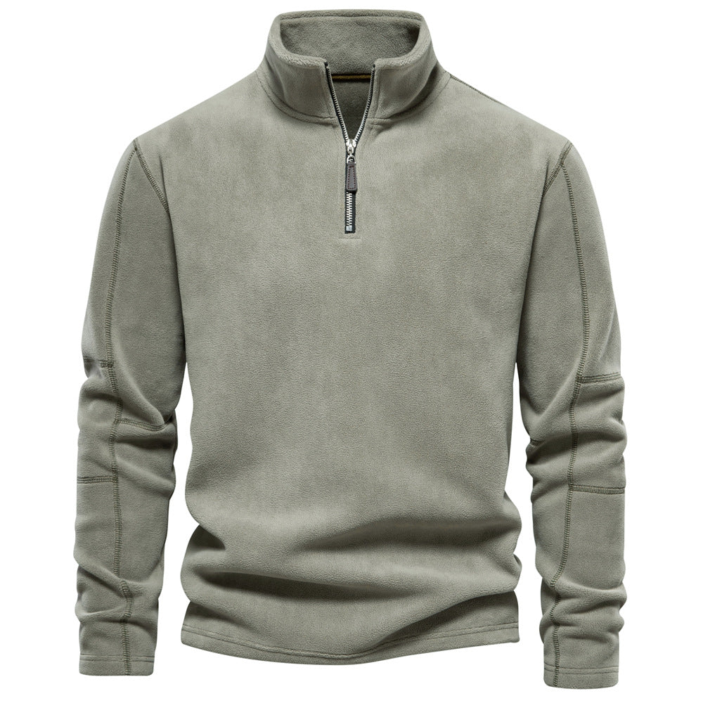 Men's Stand Collar Zip Long Sleeve Polar Fleece Sweatshirt