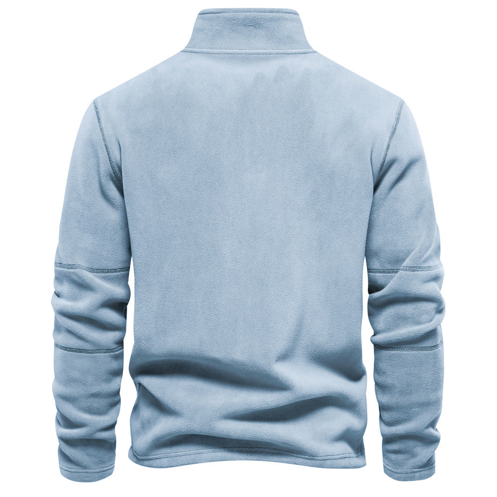 Men's Stand Collar Zip Long Sleeve Polar Fleece Sweatshirt