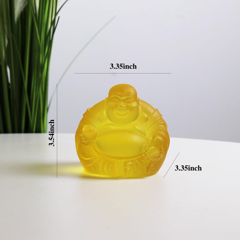 Yellow Glass Laughing Buddha Statue: Handmade Zen Decor