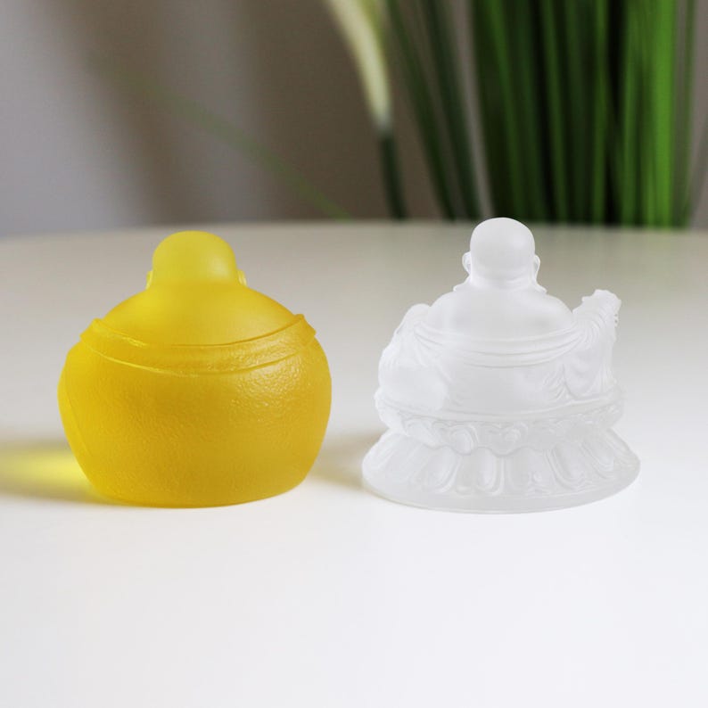 Yellow Glass Laughing Buddha Statue: Handmade Zen Decor