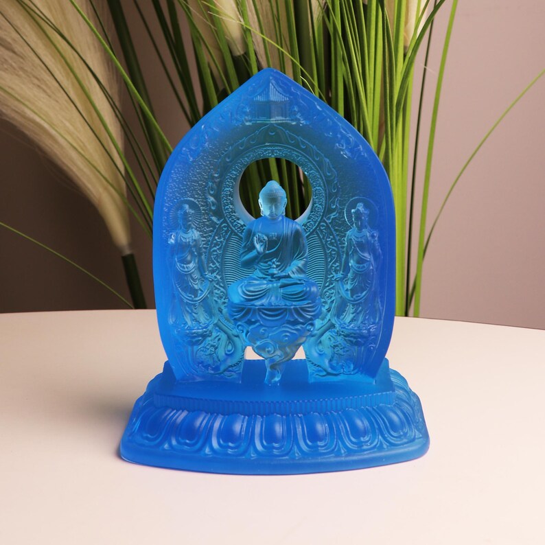 Handmade Glass Buddha Statue: Eastern Saints Triad Ornament