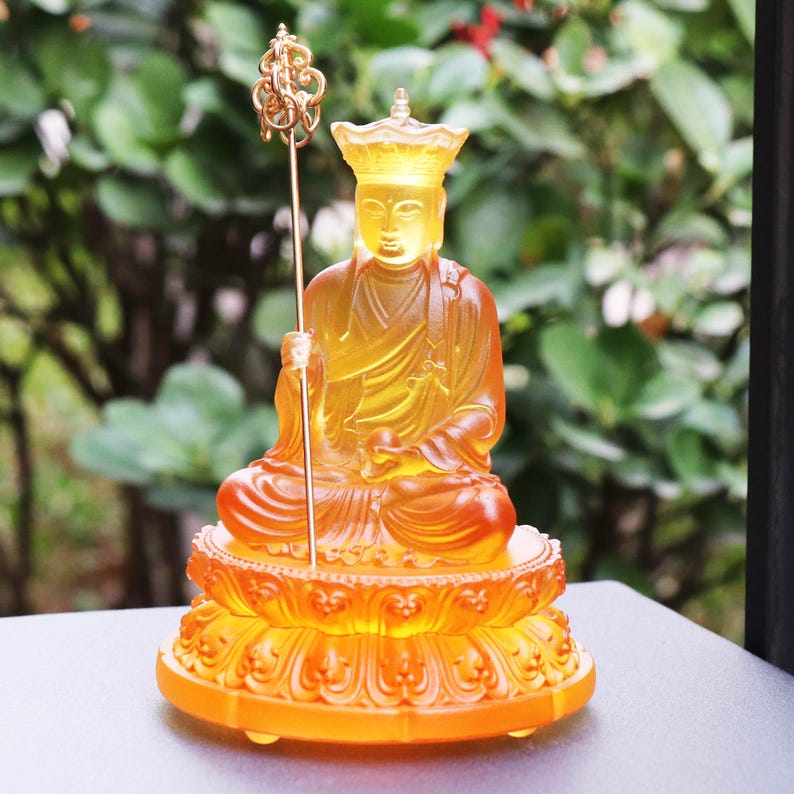 Water Glass Ksitigarbha Bodhisattva Statue: Buddhist Temple Ornament
