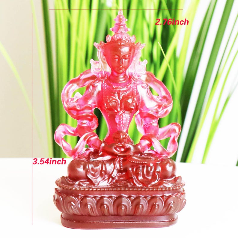 Red Glazed Glass Amitayus Buddha Statue: Tibetan Buddhist Decor