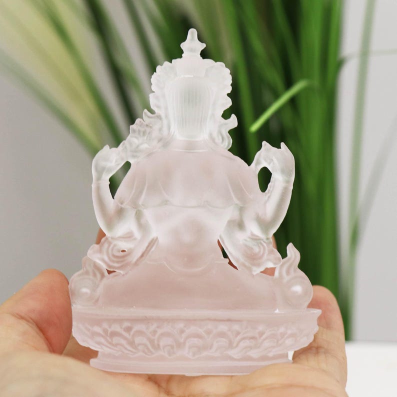 Glass Four-armed Guanyin Buddha Statue, Home Buddhist Temple, Guardian God Tantric Guanyin Bodhisattva