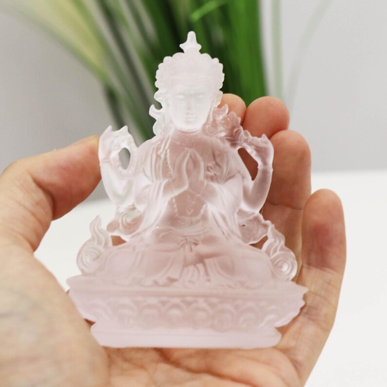 Glass Four-armed Guanyin Buddha Statue, Home Buddhist Temple, Guardian God Tantric Guanyin Bodhisattva
