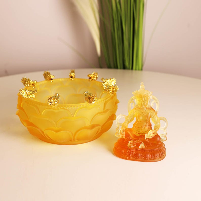 Statue du Bouddha de la Médecine en verre fait main avec baignoire électrique