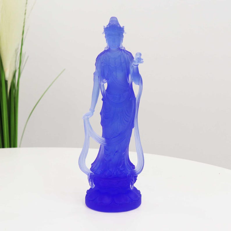 Glass Bodhisattva Statue: Buddhist Temple Desktop Ornament