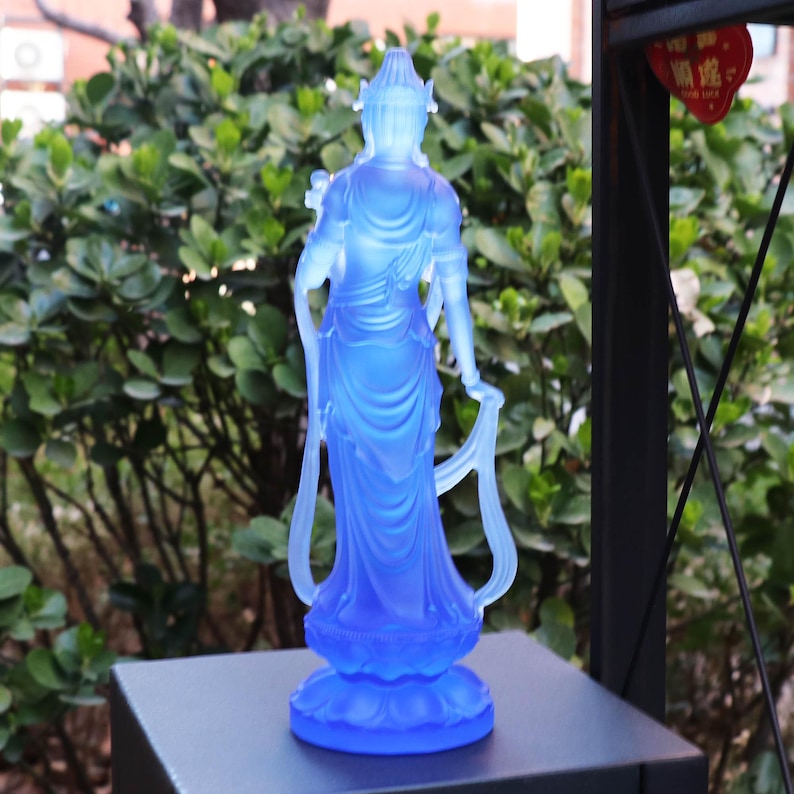 Glass Bodhisattva Statue: Buddhist Temple Desktop Ornament