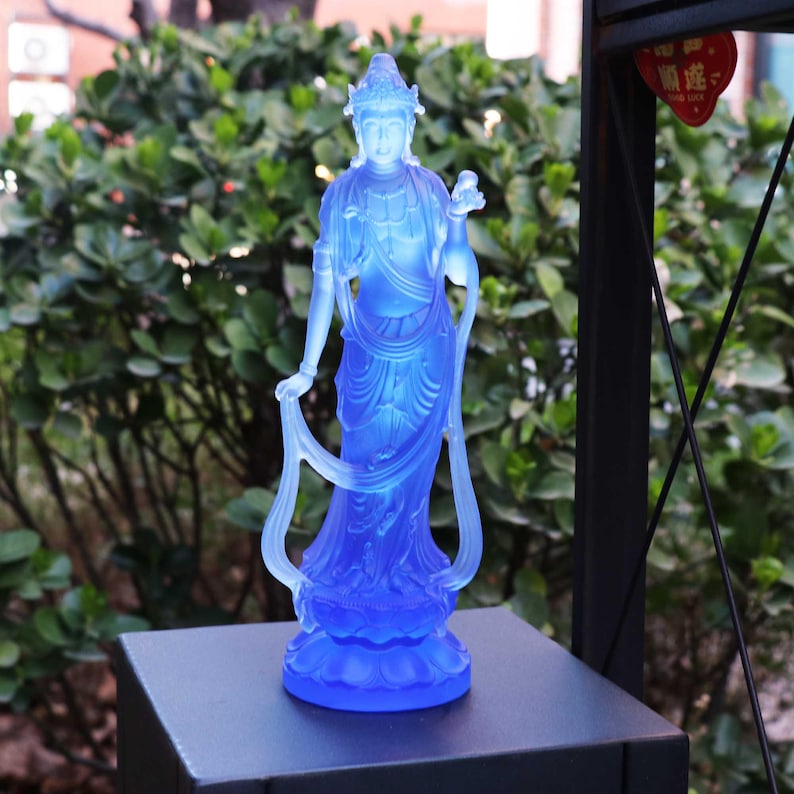 Glass Bodhisattva Statue: Buddhist Temple Desktop Ornament