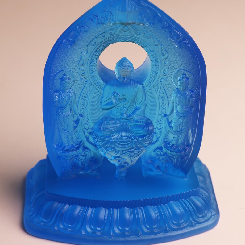 Handmade Glass Buddha Statue: Eastern Saints Triad Ornament