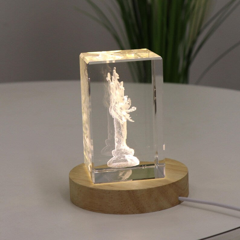 Glass Guanyin Statue: 3D Laser Carved Buddhist Ornament