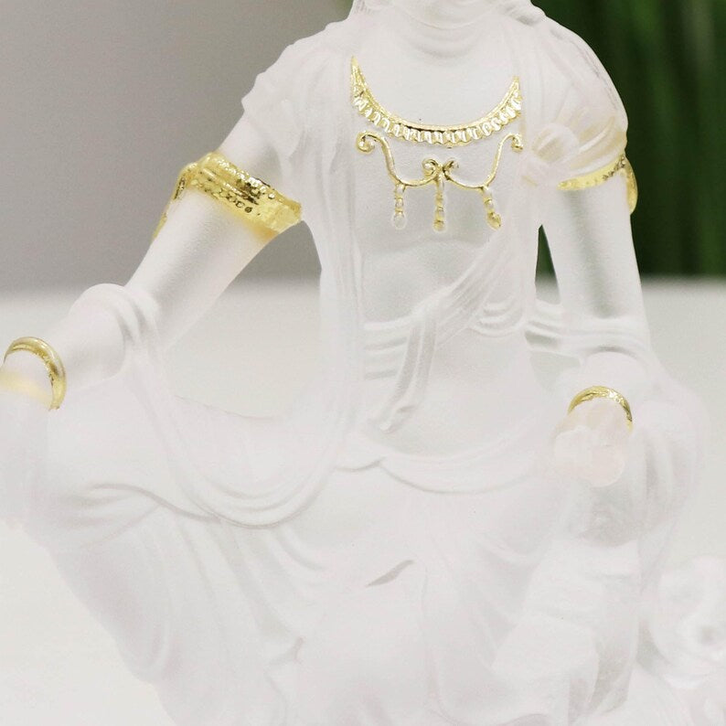 Glass Guanyin Buddha Statue: Gold-Plated Buddhist Ornament
