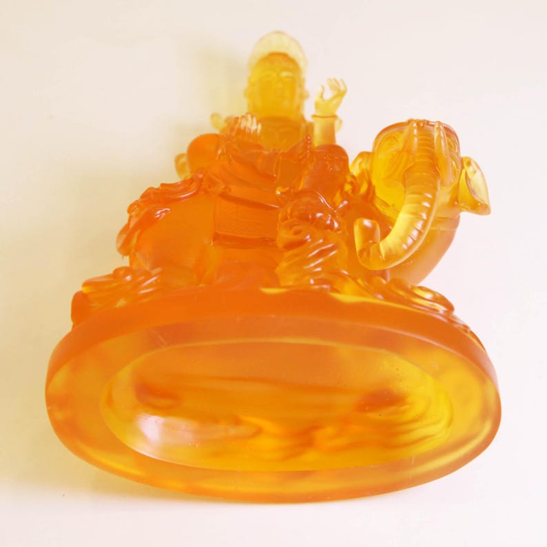 Resin handmade Samantabhadra Buddha Statue Ornaments, Home Buddhist Temple Offering Crafts Ornaments, Mount Elephant
