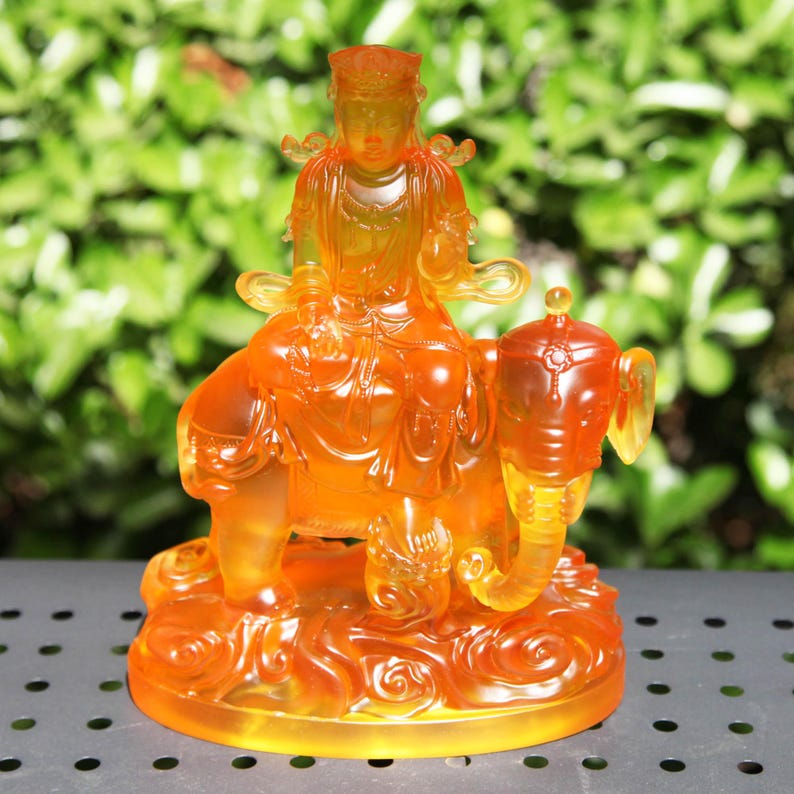 Resin handmade Samantabhadra Buddha Statue Ornaments, Home Buddhist Temple Offering Crafts Ornaments, Mount Elephant