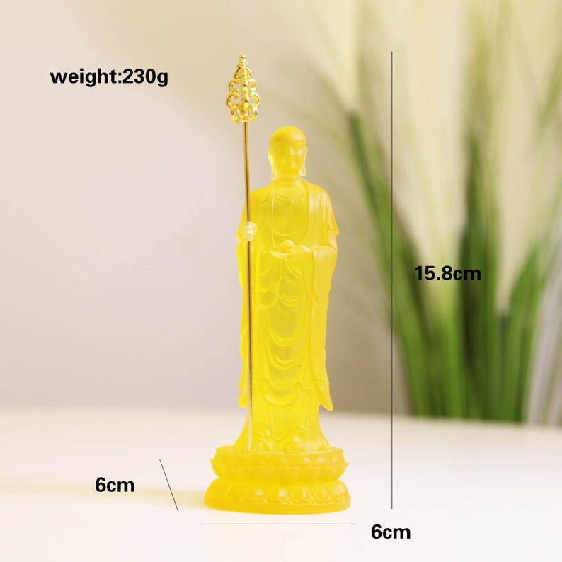 Resin Glass Ksitigarbha Bodhisattva Statue: Home Temple Decor (6.22 inch)