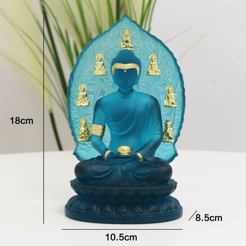 Lake Blue Glass Medicine Buddha Statue: Buddhist Temple Decor