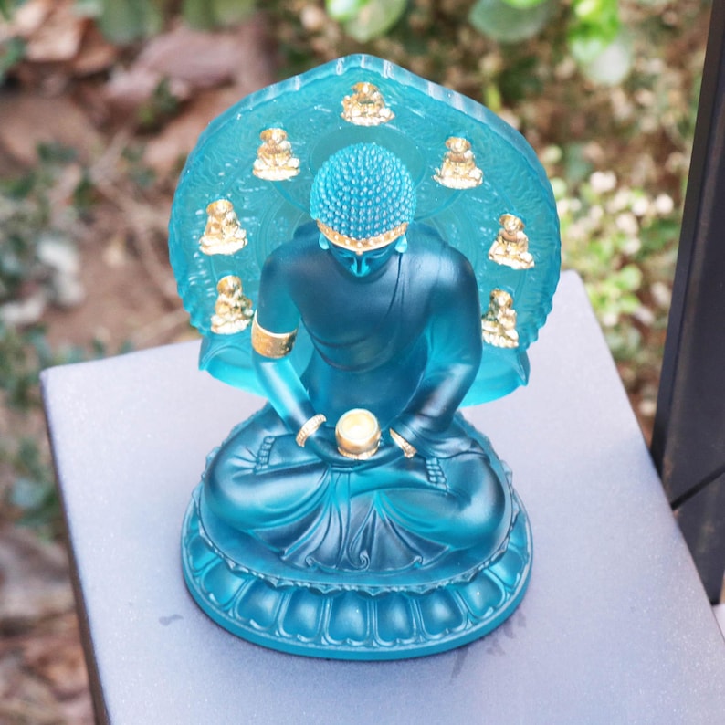Lake Blue Glass Medicine Buddha Statue: Buddhist Temple Decor
