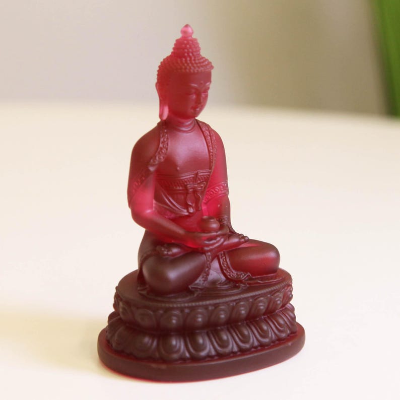 Glass Amitabha Buddha Statue: Handmade Temple Desktop Ornament