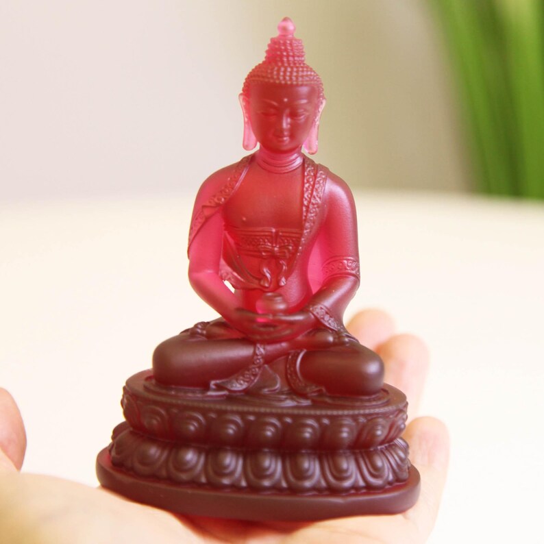 Glass Amitabha Buddha Statue: Handmade Temple Desktop Ornament