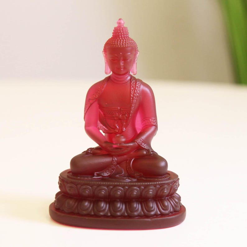 Glass Amitabha Buddha Statue: Handmade Temple Desktop Ornament