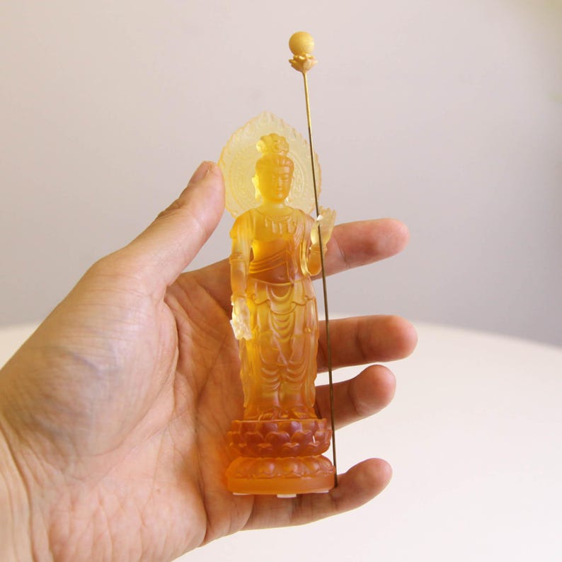 Handmade Glass Buddha Statue: Eastern Saints Ornament (13cm)