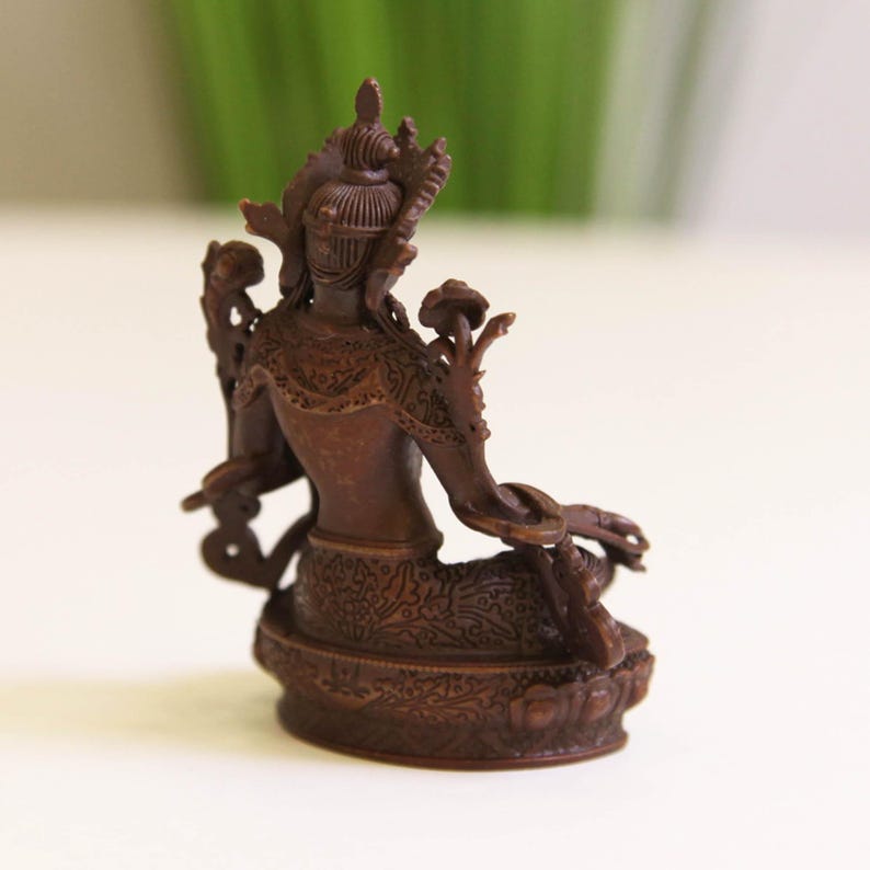 Handmade Copper Green Tara Buddha Statue: Buddhist Ornament