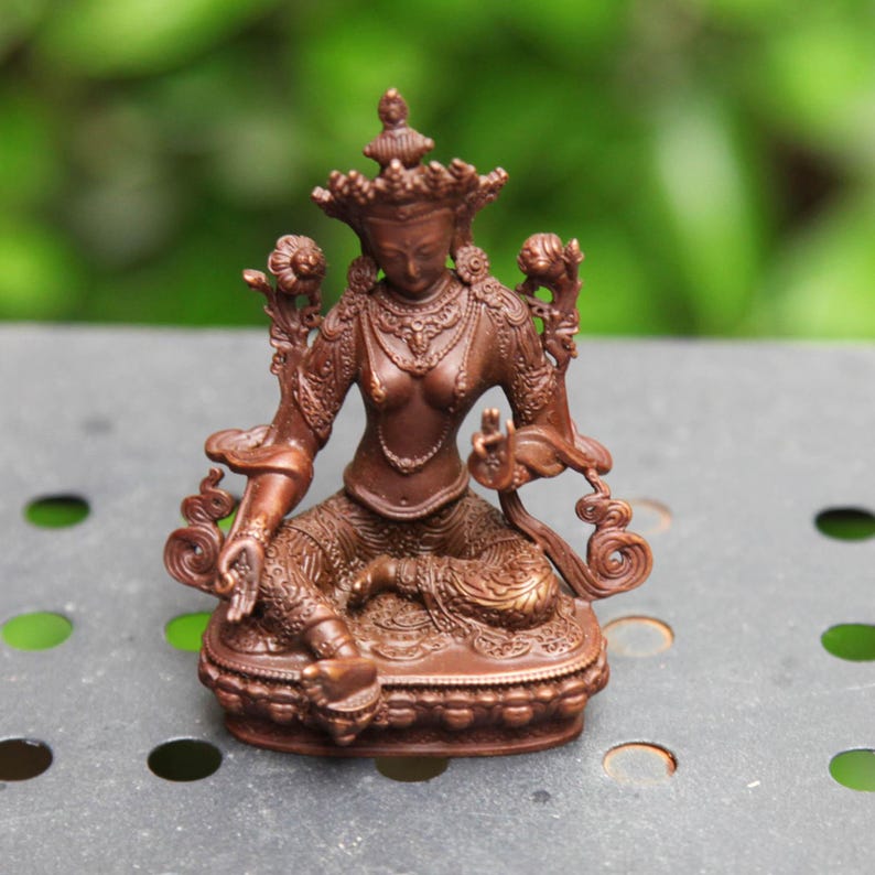 Handmade Copper Green Tara Buddha Statue: Buddhist Ornament