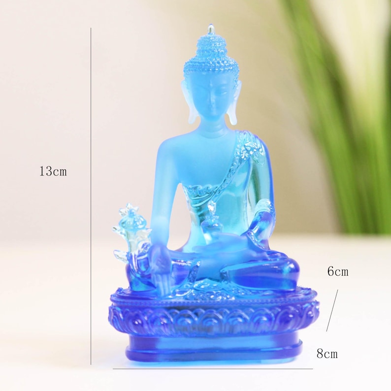 Glass Medicine Buddha Statue: Home Temple Decor, Gift for Mom, Handmade Glass Buddha Statue, Home Glass Ornament