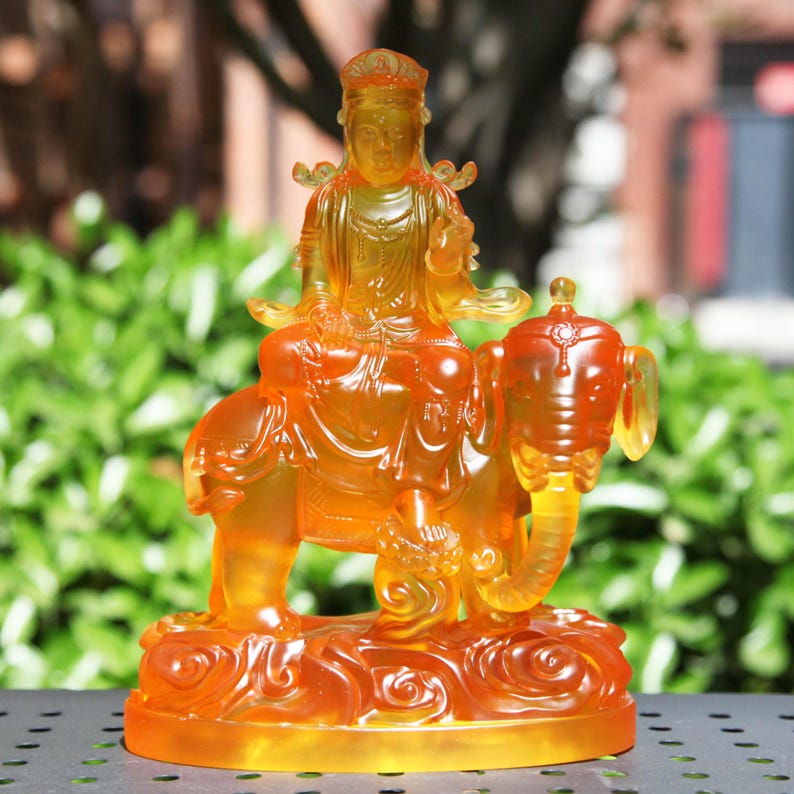 Resin handmade Samantabhadra Buddha Statue Ornaments, Home Buddhist Temple Offering Crafts Ornaments, Mount Elephant