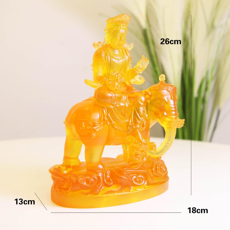 Resin handmade Samantabhadra Buddha Statue Ornaments, Home Buddhist Temple Offering Crafts Ornaments, Mount Elephant