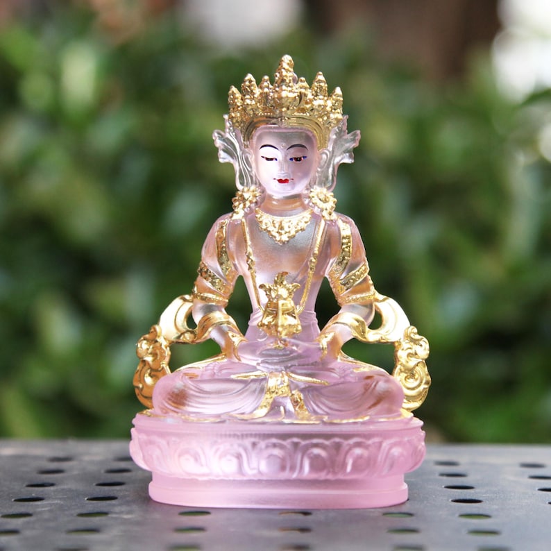 Liuli Glass Amitayus Buddha Statue: Tibetan Altar Decor