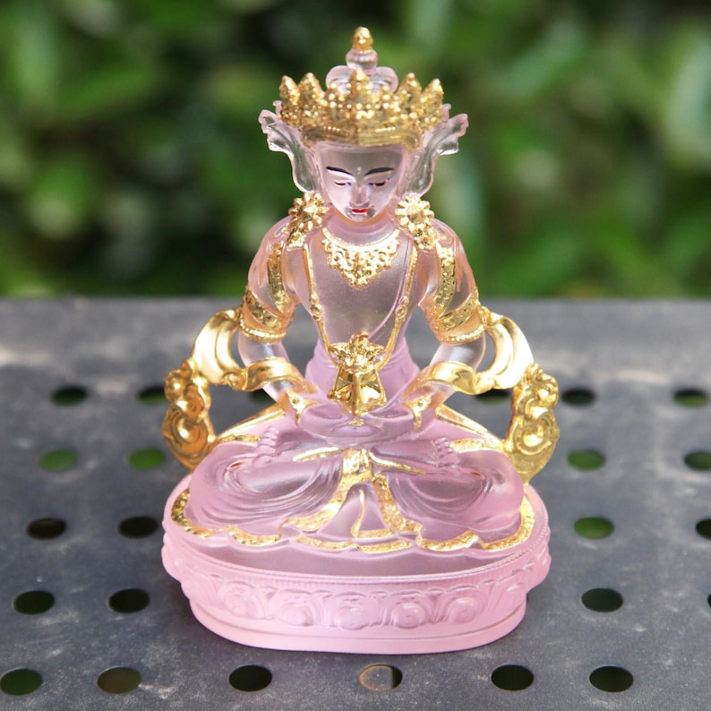 Liuli Glass Amitayus Buddha Statue: Tibetan Altar Decor
