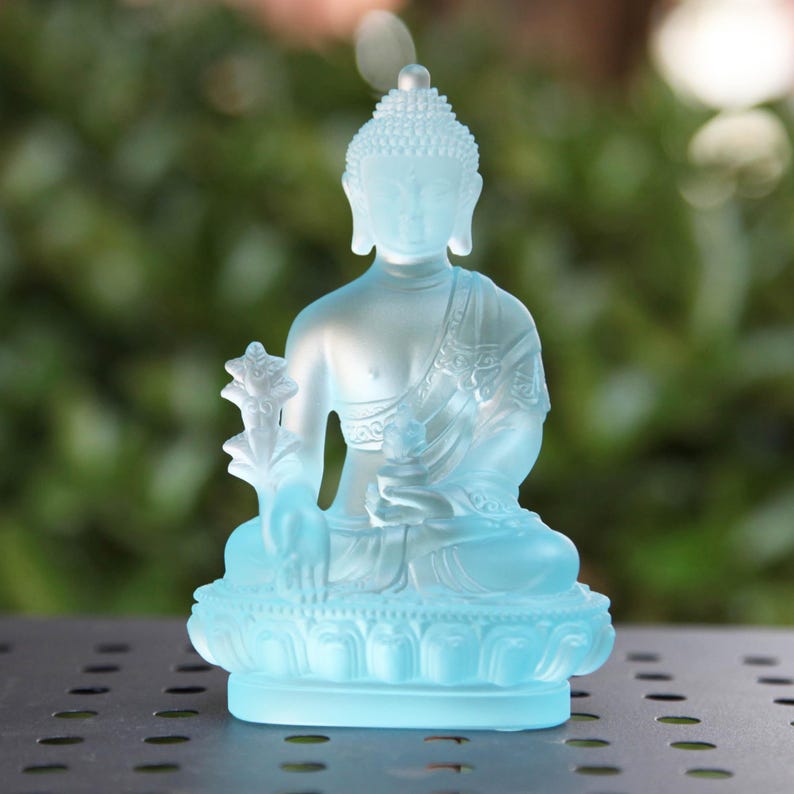 Handmade Glass Medicine Buddha Statue: Home Decor Gift