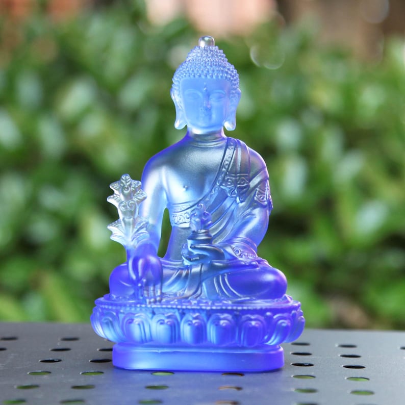 Handmade Glass Medicine Buddha Statue: Home Decor Gift