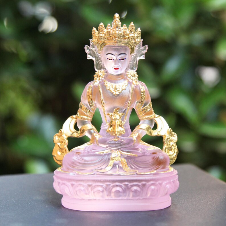 Liuli Glass Amitayus Buddha Statue: Tibetan Altar Decor