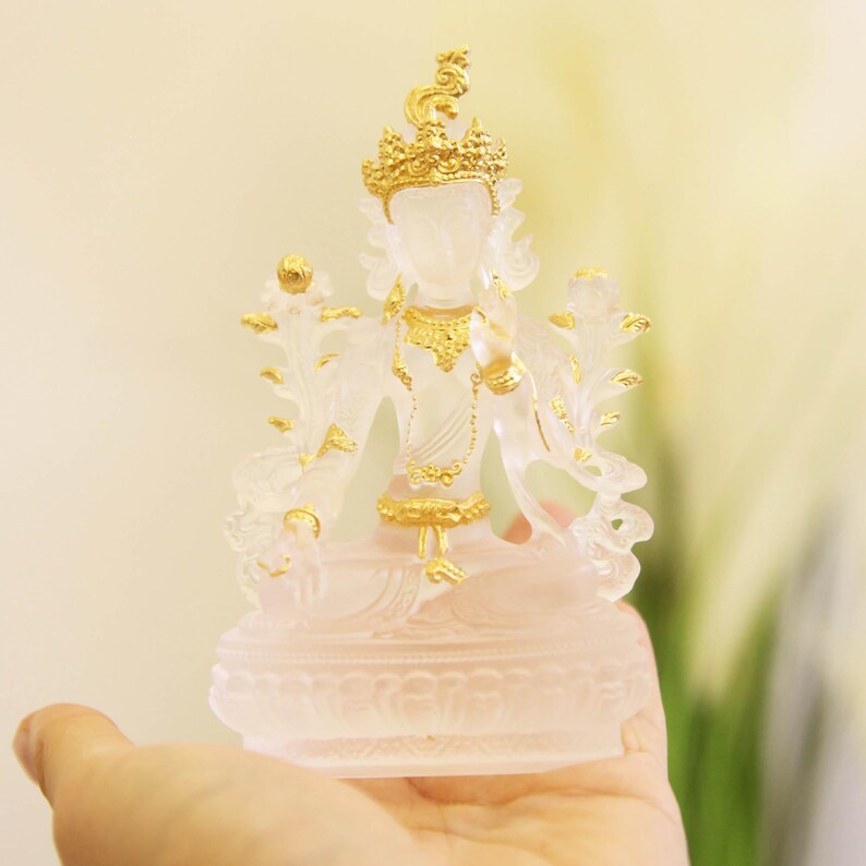 Gilded White Tara Statue: Buddhist Altar Ornament