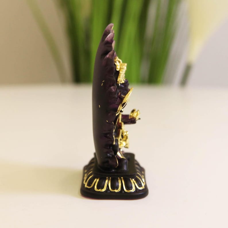 Guardian of Abundance: Two-Armed Mahakala Glass Statue - A Powerful Altar Centerpiece for Home Blessings