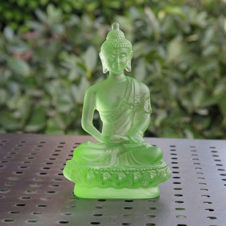Ancient Liuli Medicine Buddha Seven Buddhas Statue Set – Tibetan Esoteric Bhaisajyaguru Glass Figurine, Home Altar Worship & Spiritual Decor