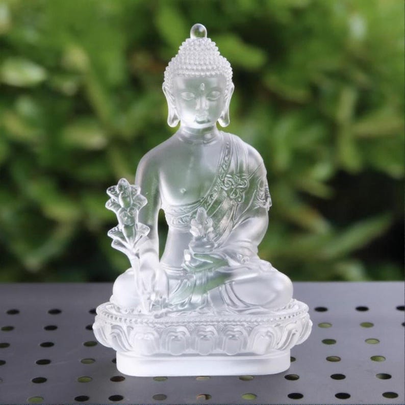 Handmade Glass Medicine Buddha Statue: Home Decor Gift