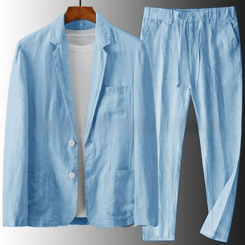 Men's Lightweight Business Blazer and Pants Set Casual Summer Suit Outfit